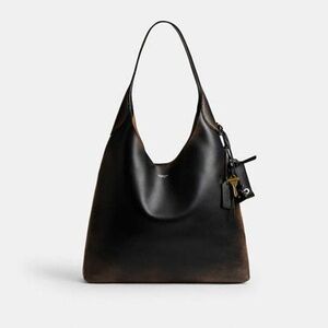 Coach Brooklyn Shoulder Bag 39 In Loved Leather | Black Brown Silver | Lg Hobo
